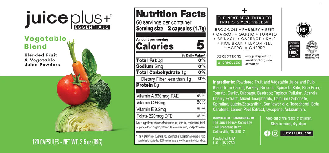 Fruit & Vegetable Blend Capsules Plant-Based Whole Food Supplement Each (60 Servings)